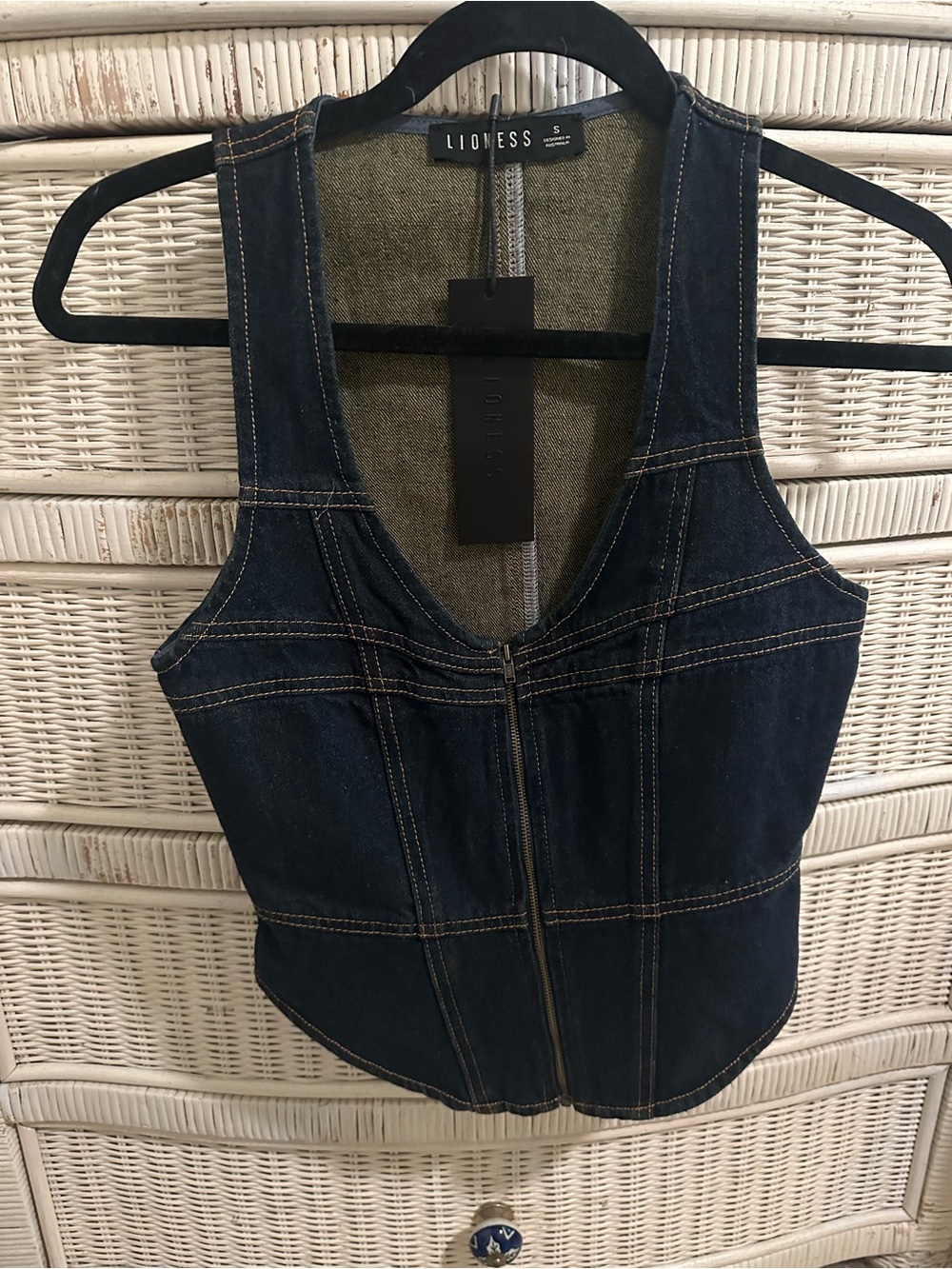 Lioness Dark Blue Denim Zip-Front Corset
